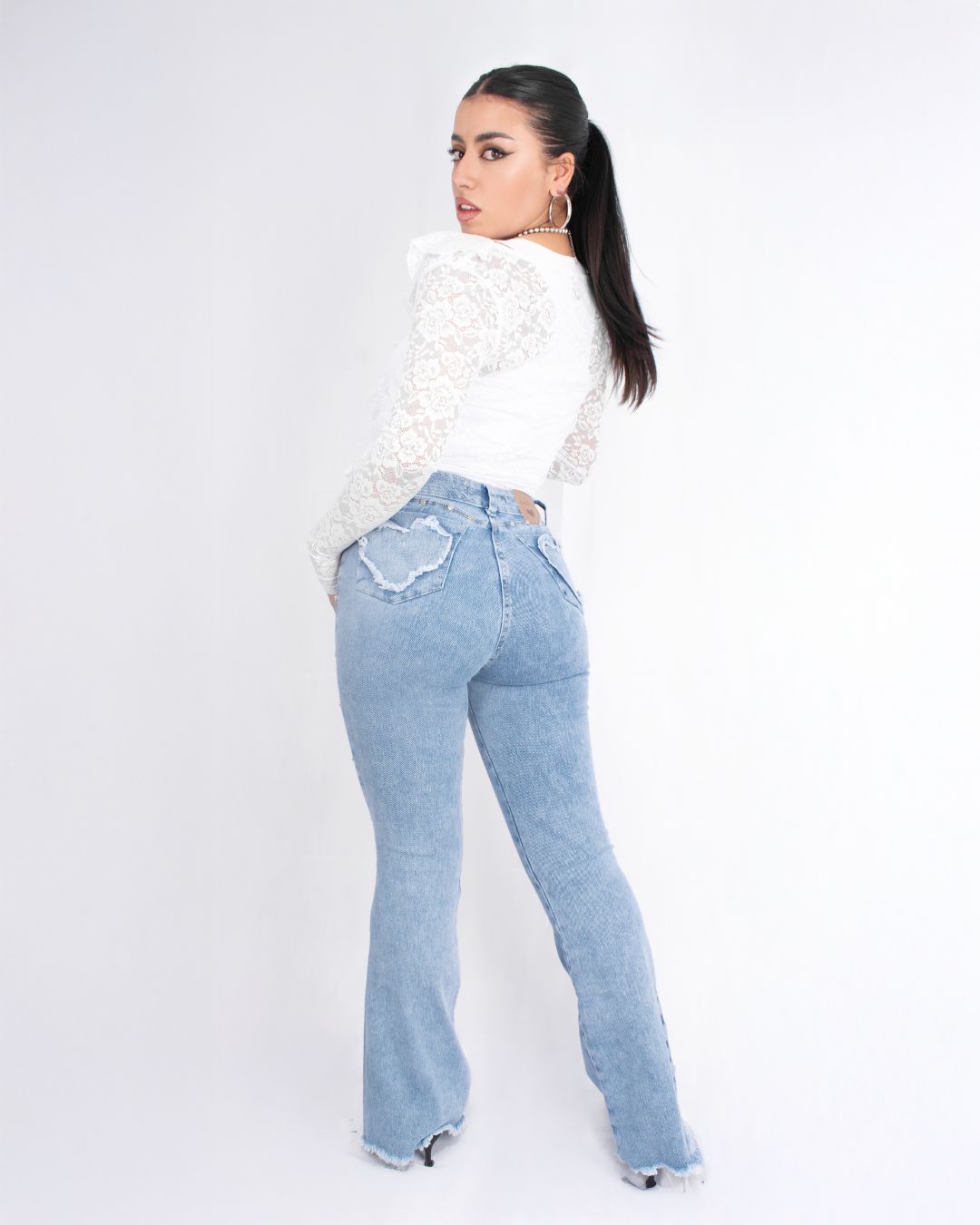 Jean Flare Azul con Taches