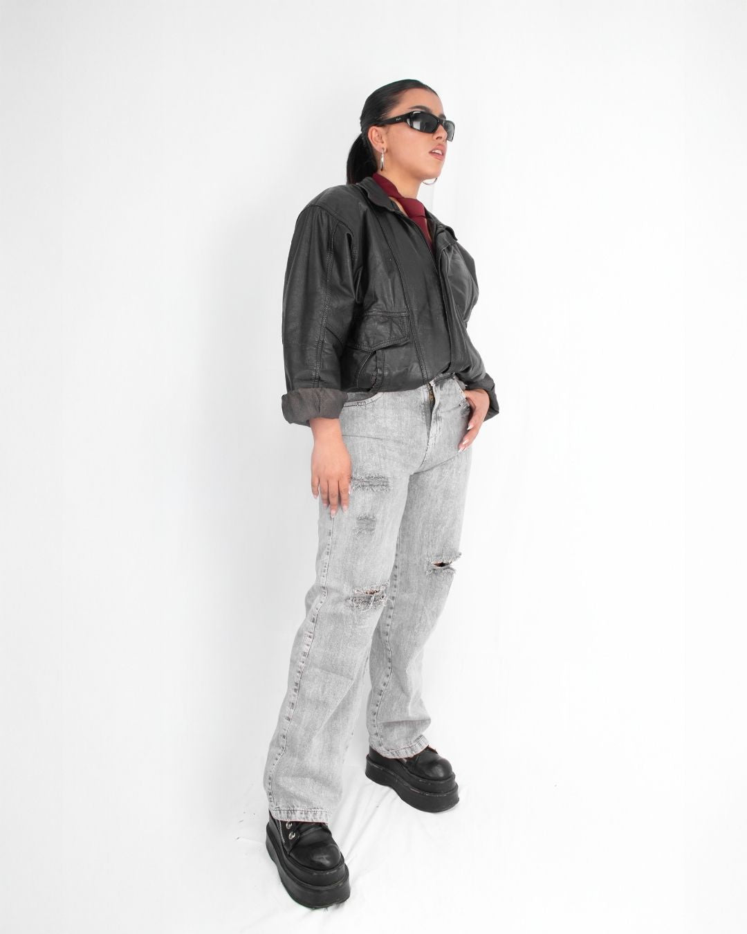 Wide Leg Gris Brillos