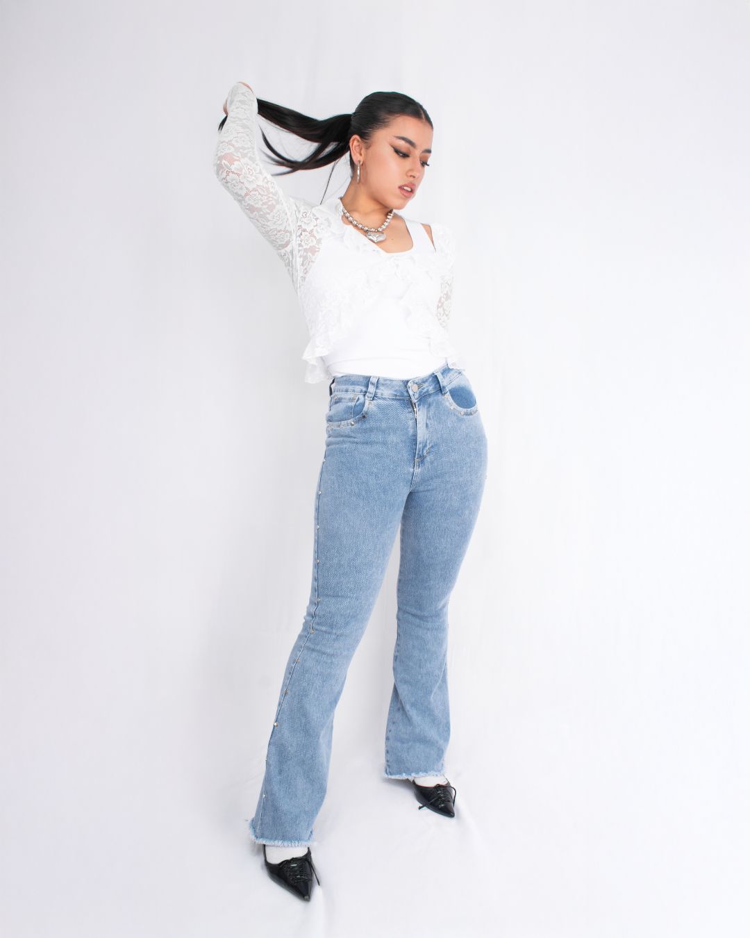 Jean Flare Azul con Taches