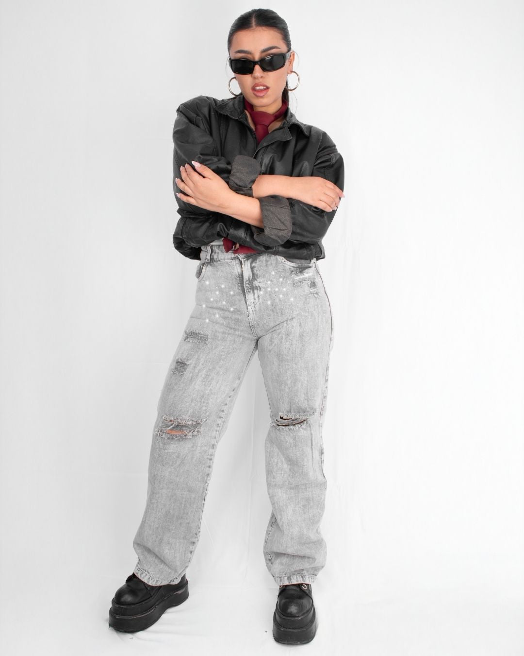 Wide Leg Gris Brillos