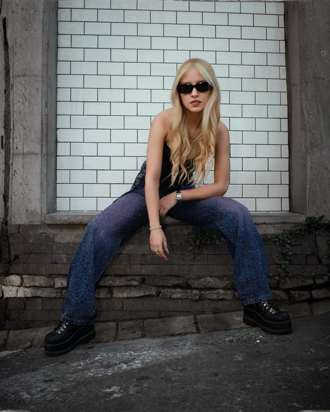 Wide Leg Morado Brillos