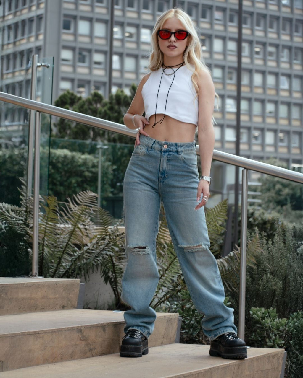 Wide Leg Azulado Ripped